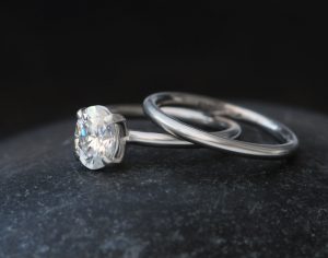 moissanite oval 6x8mm wedding set platinum