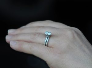 moissanite oval 6x8mm wedding set platinum