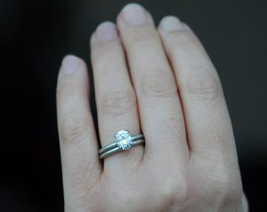 moissanite oval 6x8mm wedding set platinum