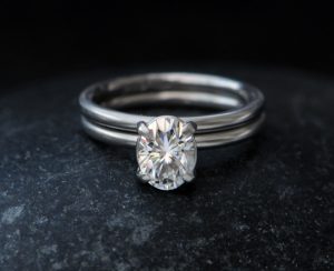 moissanite oval 6x8mm wedding set platinum