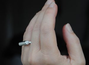 Moissanite Tube Ring in Sterling Silver