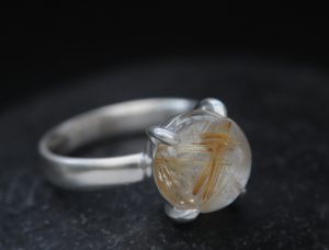 rutilated quartz 12mm cab dragons eye ring silver