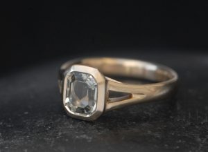 green-amethyst-octagon-cut-split-shank-ring-in-9K-yellow-gold-side-angle