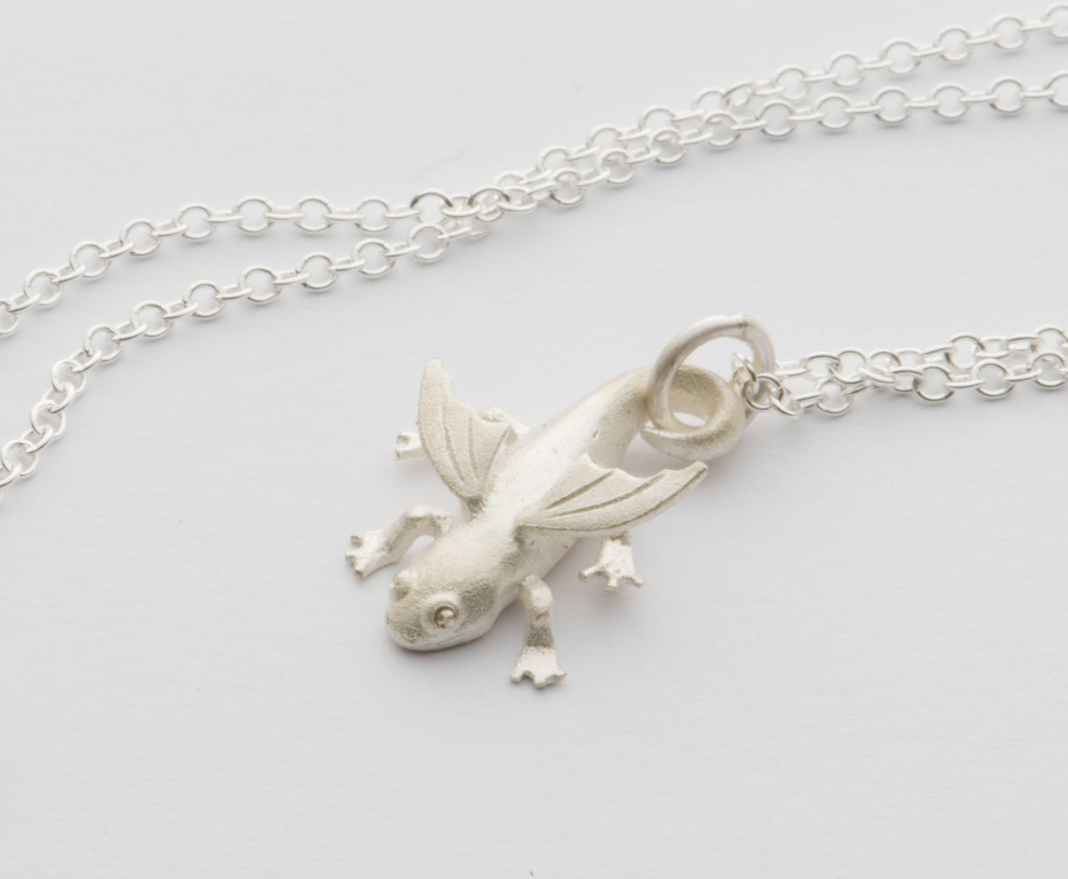 solid silver salamander charm on necklace