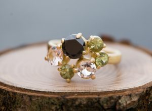 Black diamond cluster ring in gold
