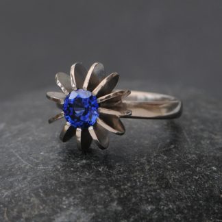 Ceylon blue sapphire sea urchin ring in white gold