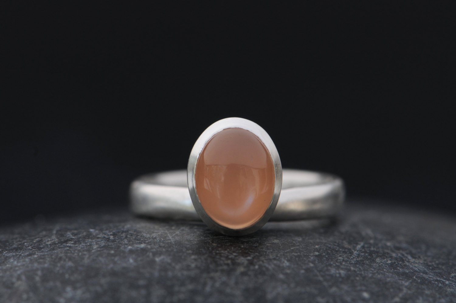 Peach moonstone stacking ring in silver