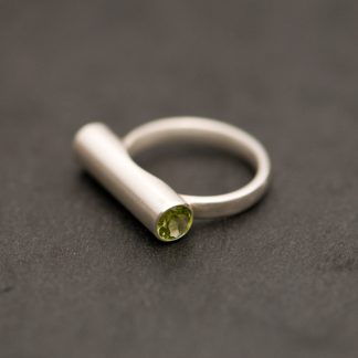 green and blue stone tube ring in silver