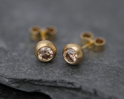 Champagne diamond and 18k yellow gold studs. By William White