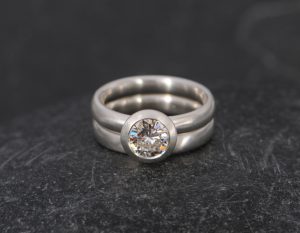 Forever Brilliant Moissanite ring in silver with matching wedding band