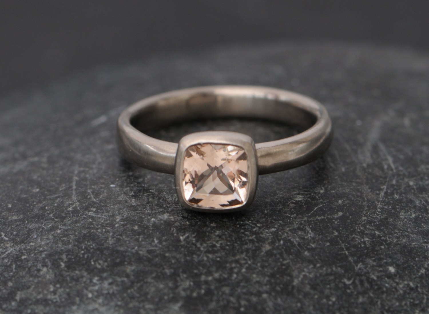 Pale pink morganite set in 18k white gold ring, by William White