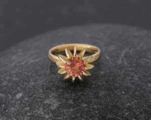 peach oregon sunstone sea urchin design ring in gold
