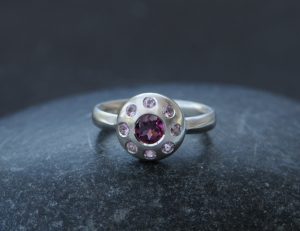 Rhodolite garnet and pink sapphire multi-stone ring in silver