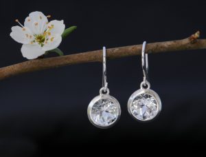 Very pretty, clean and simple white topaz drop earrings, set in satin finished sterling silver. Perfect for a wedding. Designed & handmade by William White.