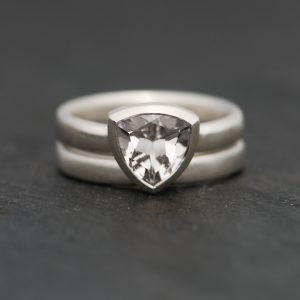 trillion cut topaz ring and wedding band in sterling silver
