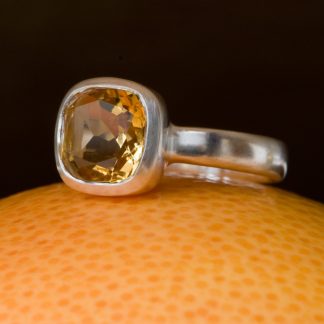 yellow citrine solitaire set in silver ring
