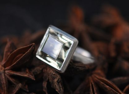12mm square green amethyst ringin silver