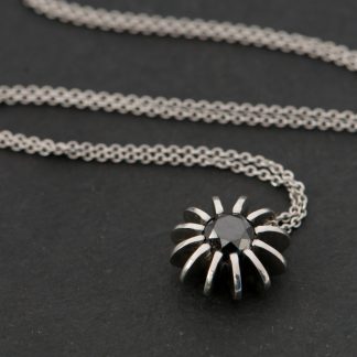 Black diamond Sea Urchin necklace, set in satin finished platinum. Diamond 6.5mm across , 1 carat. by William White