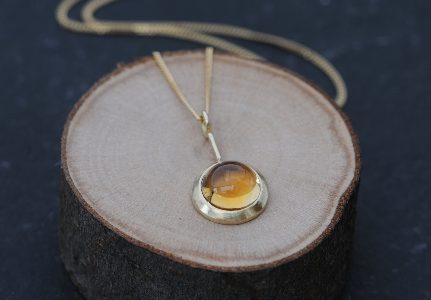 Beautiful citrine cabochon 'Lollipop' necklace, set in 18k yellow gold. Designed and handmade by William White with a choice of 18k gold chain lengths.