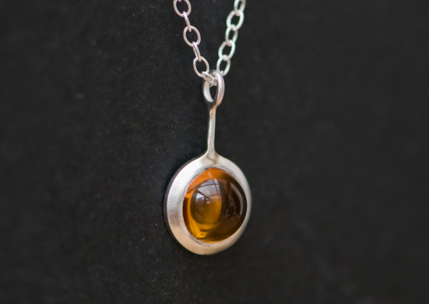 Simple cabochon citrine Lollipop necklace in sterling silver by William White