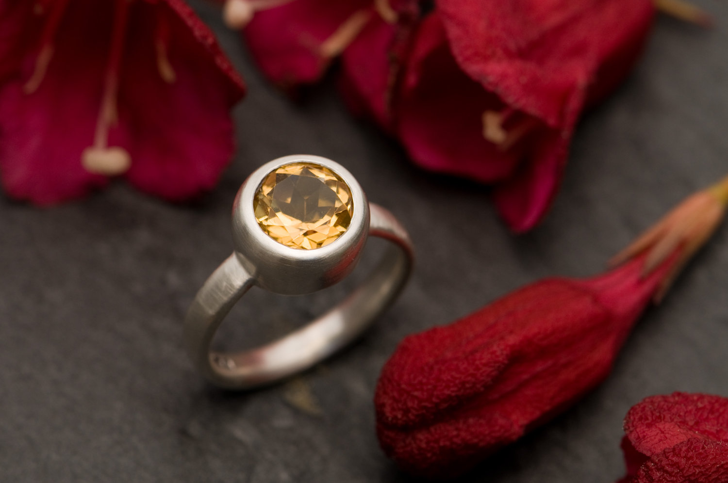 citrine solitaire set in silver ring by William White