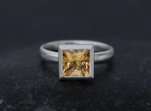 princess cut square citrine ring in silver