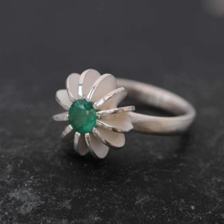 Green emerald sea urchin ring in silver