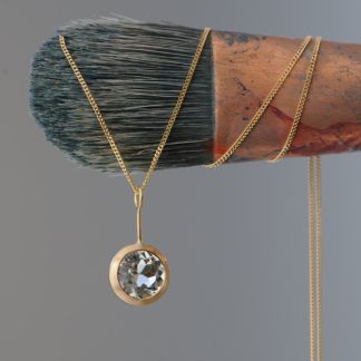 Clean and simple green amethyst lollipop pendant, set in 18k yellow gold, on an 18k yellow gold chain. Gold necklace designed and handmade by William White.