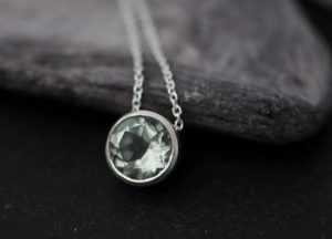 pale green amethyst necklace set in sterling silver on silver chain. By William White