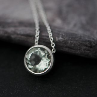 pale green amethyst necklace set in sterling silver on silver chain. By William White