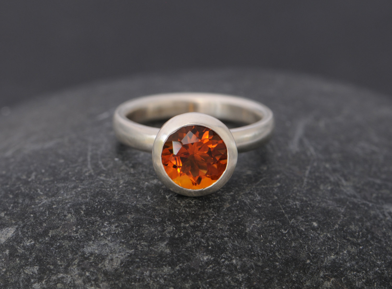 Madeira citrine solitaire in sterling silver ring