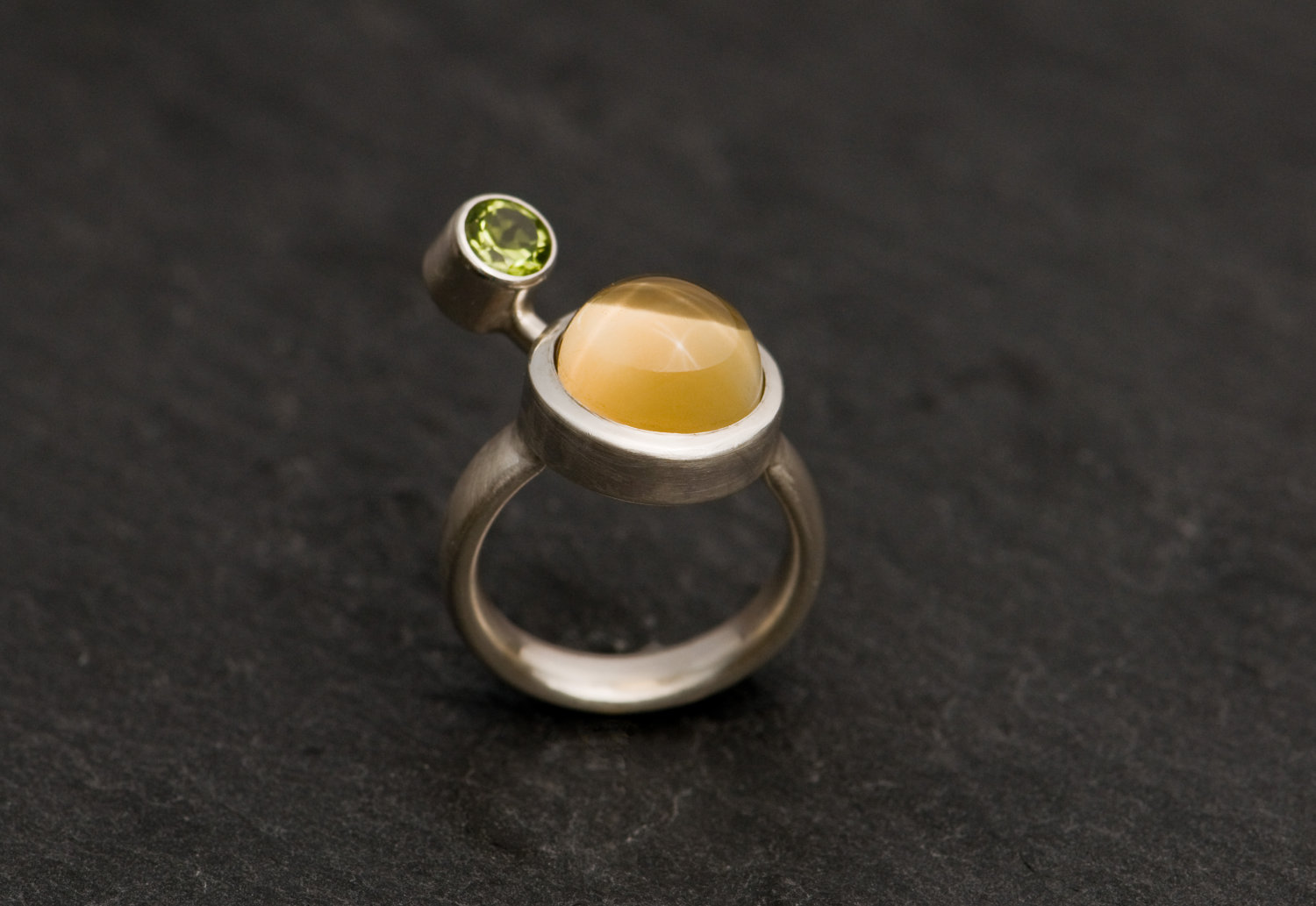 sun and earth ring in peridot and citrine, set in silver