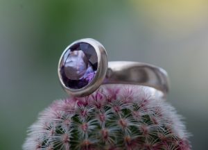 Large purple amethyst solitaire ring in silver
