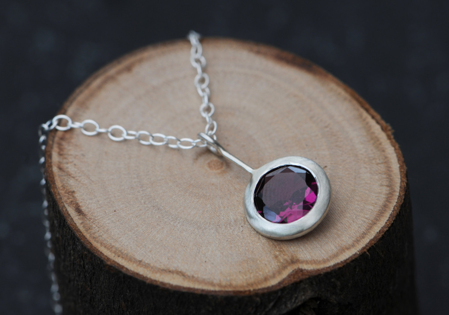 purple Rhodolite garnet 'Lollipop' necklace, set in satin finished sterling silver by William White