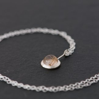 Delicate Rutilated Quartz 'Lollipop' pendant necklace, set in sterling silver. A lovely necklace designed and handmade by William White in Cornwall, UK