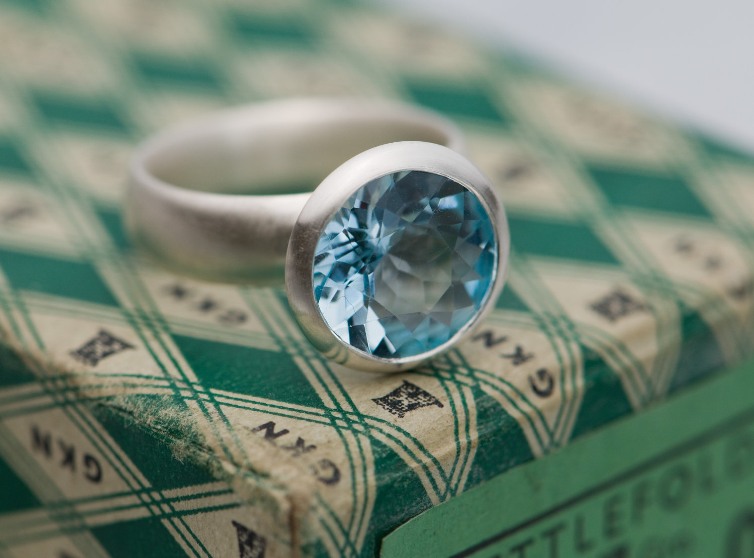 Large sky blue topaz stone set in silver ring