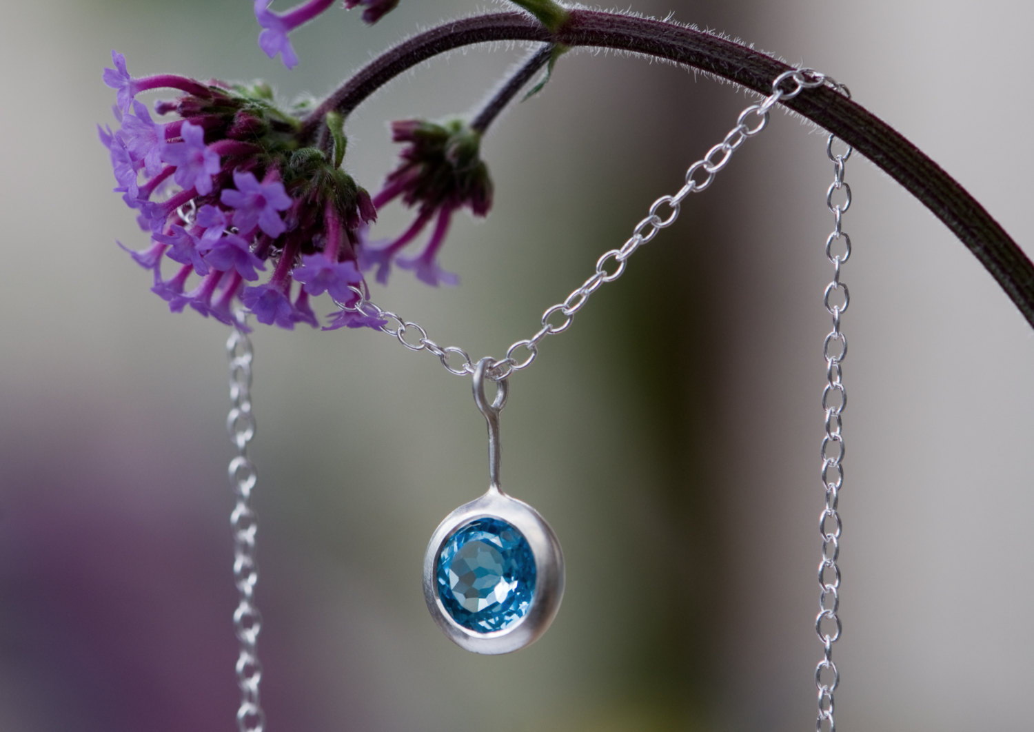 Swiss Blue Topaz lollipop necklace in silver by William White