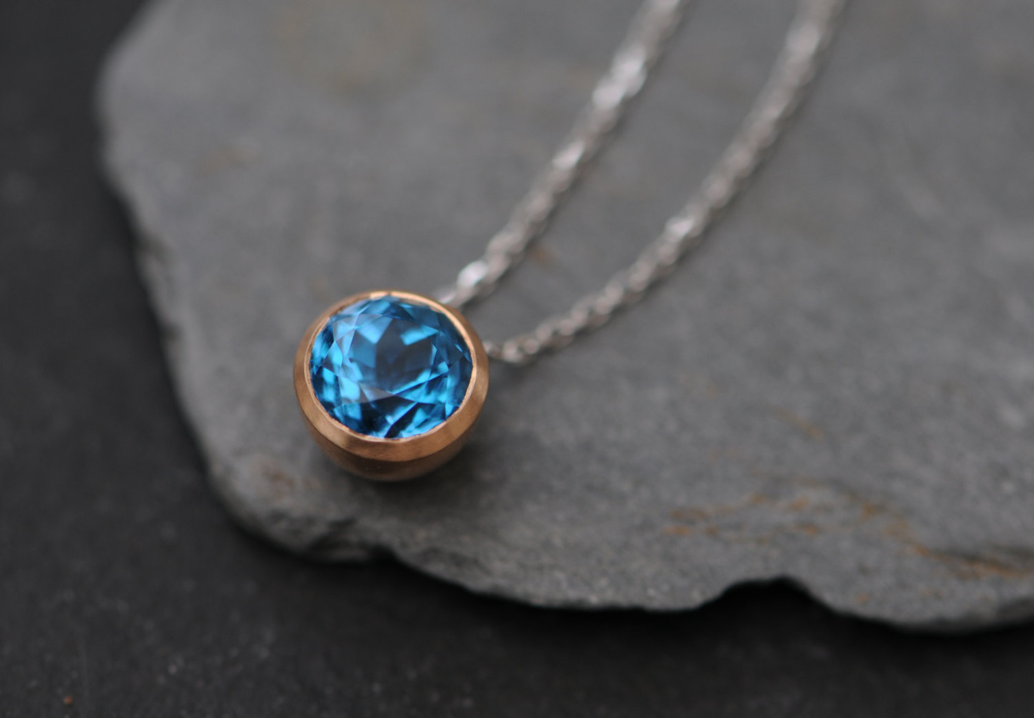 Swiss Blue Topaz gold necklace on white gold chain by William White