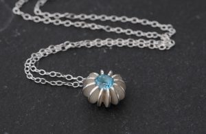 Beautiful Swiss Blue topaz 'Sea Urchin' necklace in silver on a silver chain. Part of William White's 'Sea Urchin' collection, handmade in Cornwall, UK.