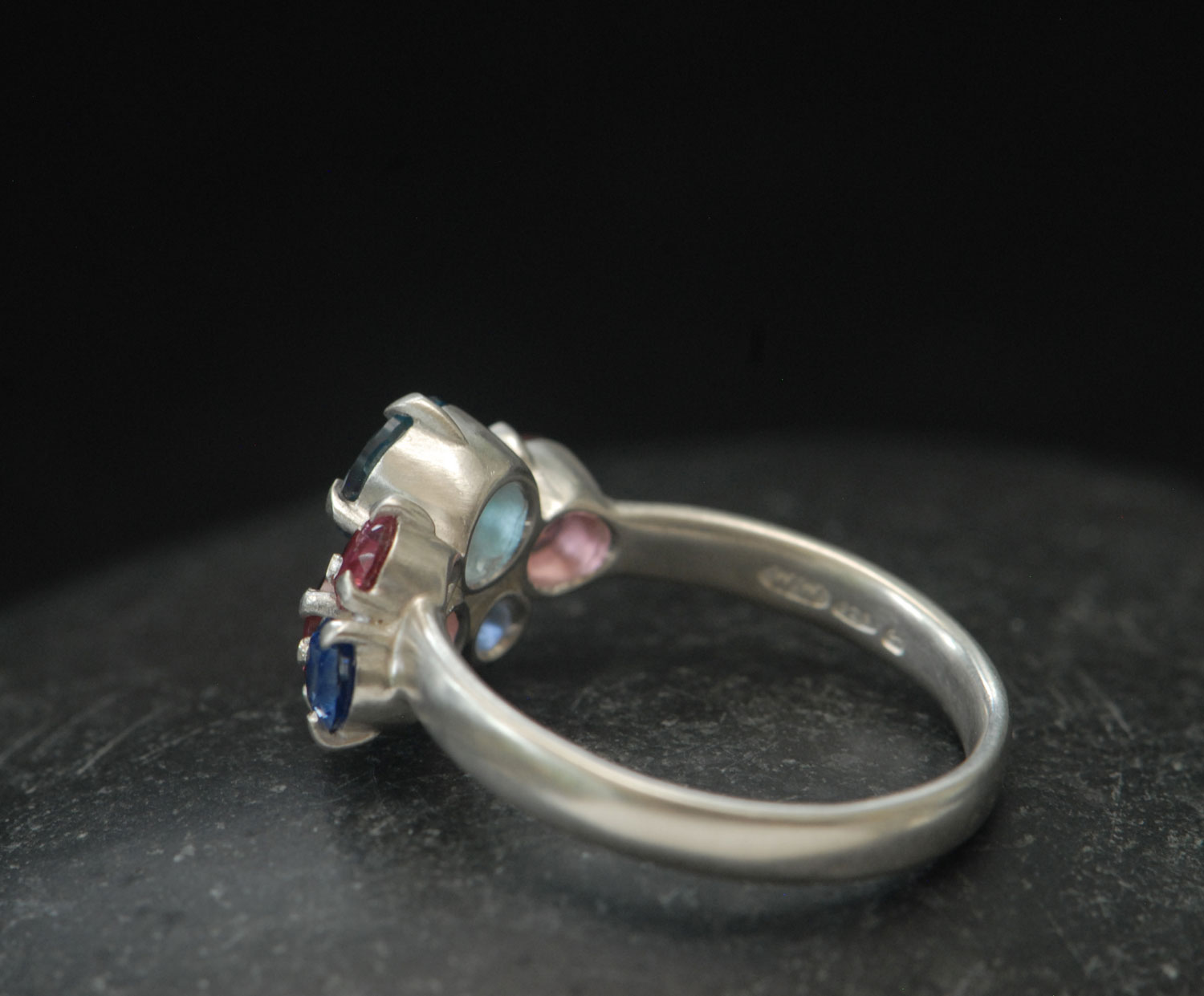Topaz,-tourmailne-and-sapphire-cluster-ring-in-silve-side-2