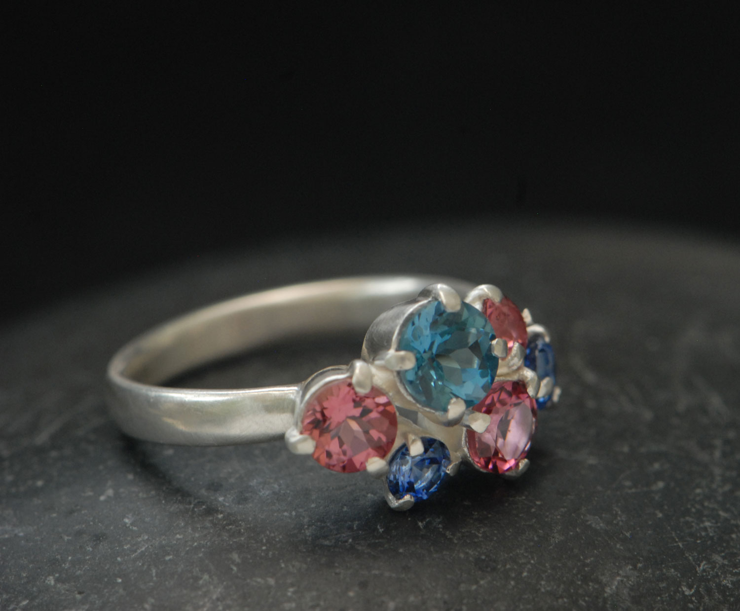 Topaz,-tourmailne-and-sapphire-cluster-ring-in-silver-side-4