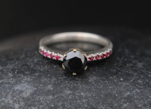 black diamond crown ring with little rubies