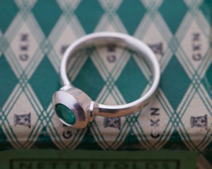 Emerald silver medieval ring