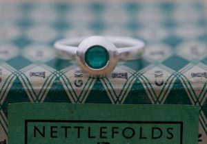Emerald silver medieval ring