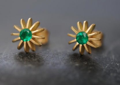Emerald Gold Stud Earrings Sea Urchin Stud Earrings