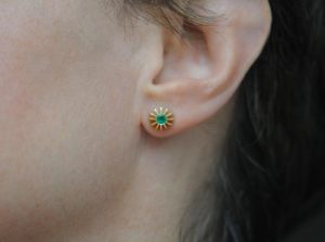 Emerald Gold Stud Earrings Sea Urchin Stud Earrings