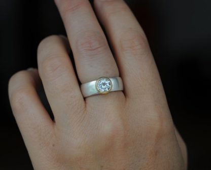 White Topaz Statement Ring with 18K Gold Bezel and Silver Band