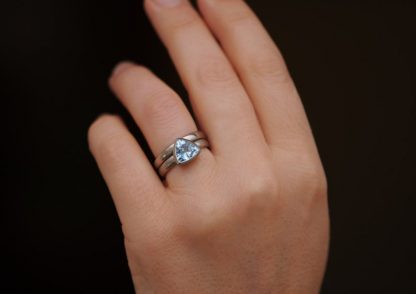 aquamarine trillion wedding set in silver