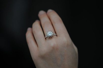 moissanite sea urchin ring in silver