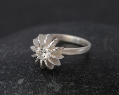 moissanite sea urchin ring in silver